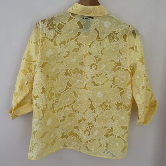 Alfred Dunner Sheer Button Front Blouse Size 6 Petite Colorful Yellow Floral - Picture 6 of 10